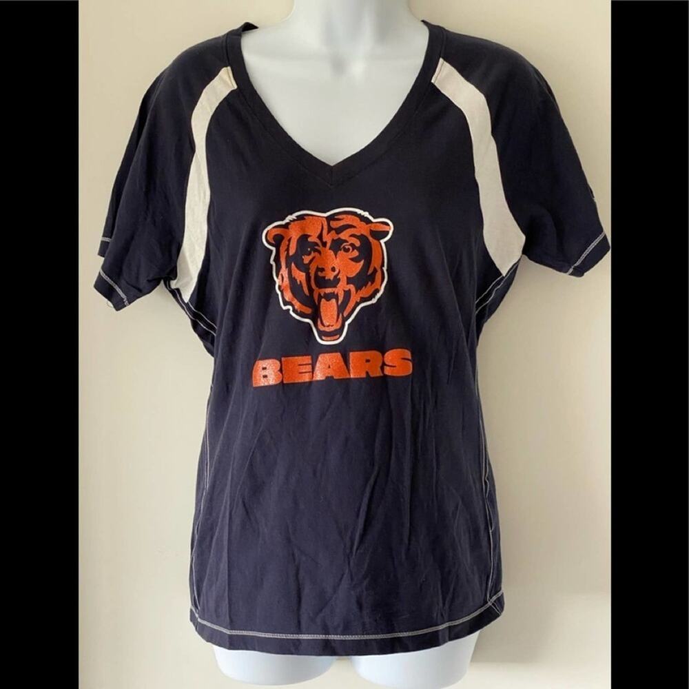 Chicago Bears Tailored Glitter Womens Tee Shirt Navy Orange Bear Decal Medium